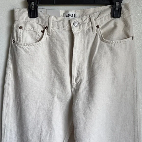 NWT Agolde 90’s Pinch Waist High Rise Straight Jeans in Color Drum Cream White - Picture 7 of 9